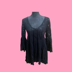 Umgee Black Lace Bell Sleeve Whimsygoth Top size Small